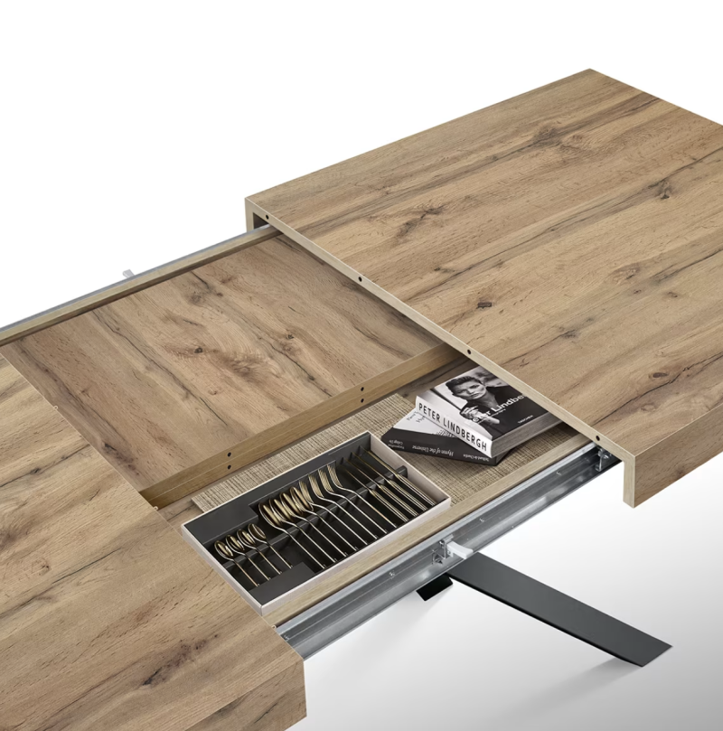 Camaiore - Tavolo legno, finitura rovere ,base X antracite, allungabile 160x90 - immagine 2
