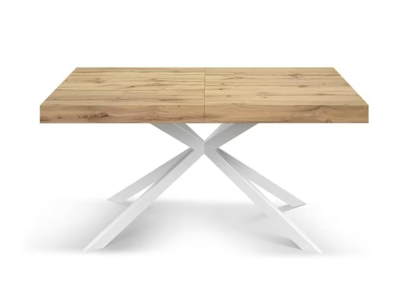 Camaiore - Tavolo legno, finitura rovere ,base X bianco, allungabile 160x90