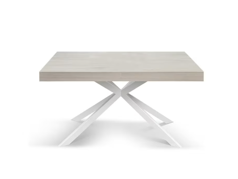 Camaiore - Tavolo legno, finitura olmo perla,base X bianco, allungabile 160x90