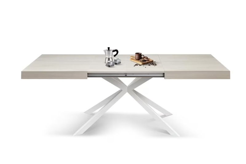 Camaiore - Tavolo legno, finitura olmo perla,base X bianco, allungabile 160x90 - immagine 3