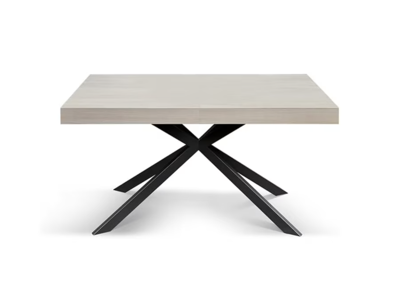 Camaiore - Tavolo legno, finitura olmo perla,base X antracite, allungabile 140x90