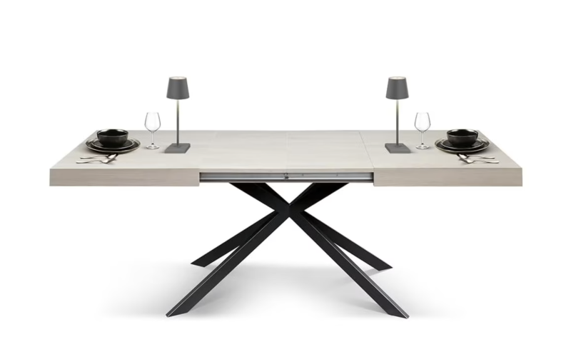 Camaiore - Tavolo legno, finitura olmo perla,base X antracite, allungabile 140x90 - immagine 3