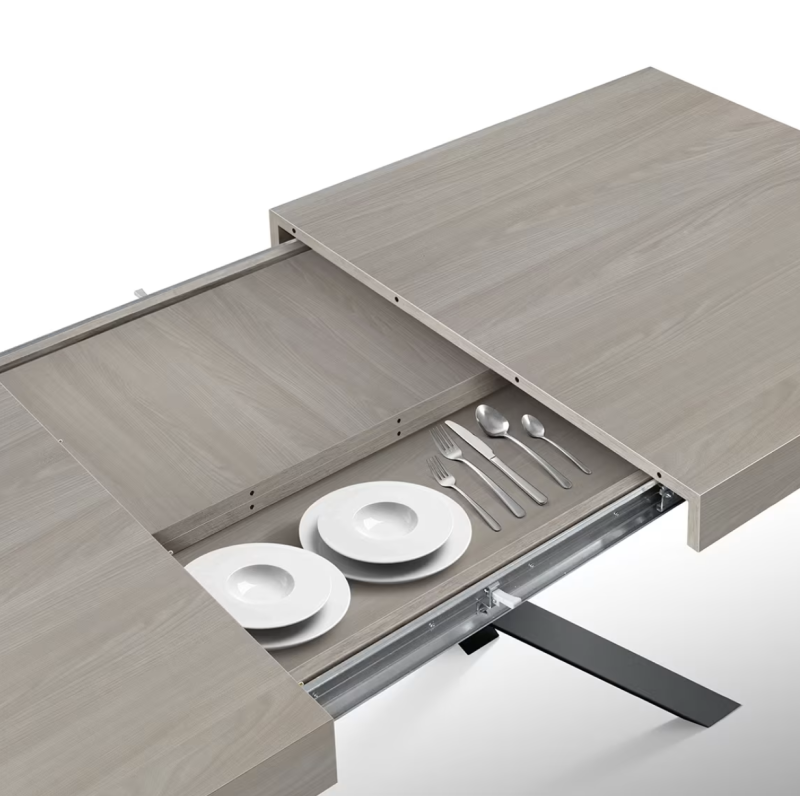 Camaiore - Tavolo legno, finitura olmo perla,base X antracite, allungabile 140x90 - immagine 2
