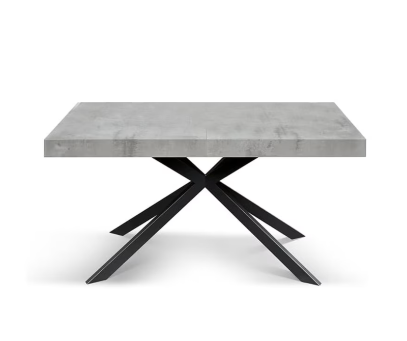 Camaiore - Tavolo legno, finitura cemento,base X antracite, allungabile 160x90