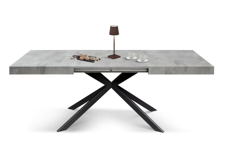 Camaiore - Tavolo legno, finitura cemento,base X antracite, allungabile 160x90 - immagine 3