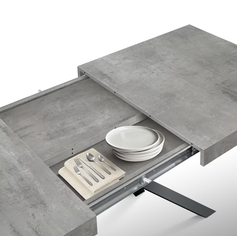 Camaiore - Tavolo legno, finitura cemento,base X antracite, allungabile 160x90 - immagine 2