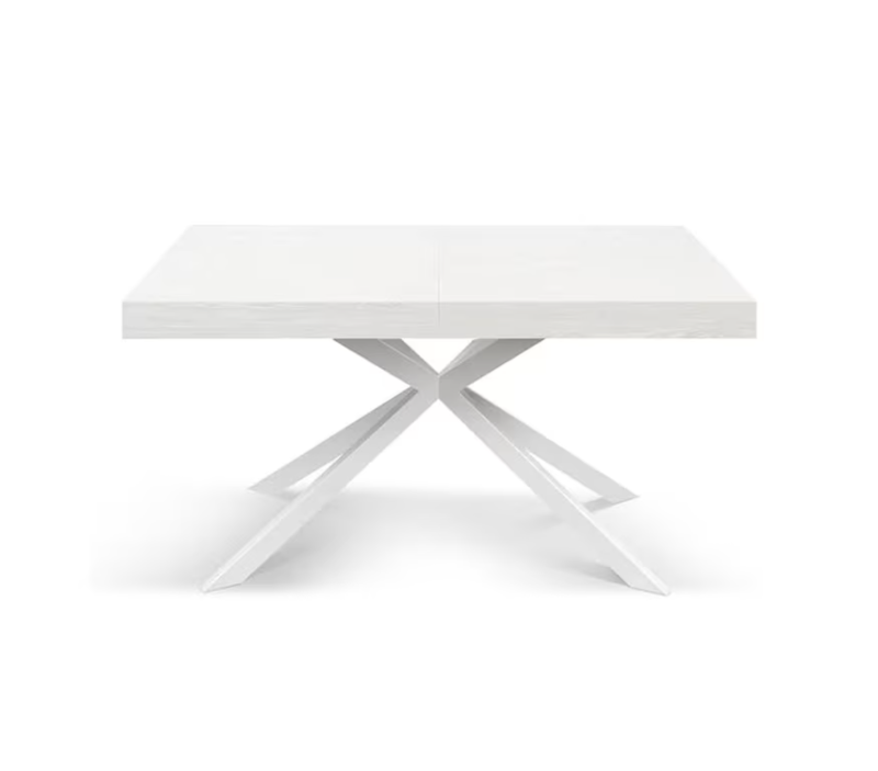 Camaiore - Tavolo legno, finitura bianco ,base X bianco, allungabile 140x90