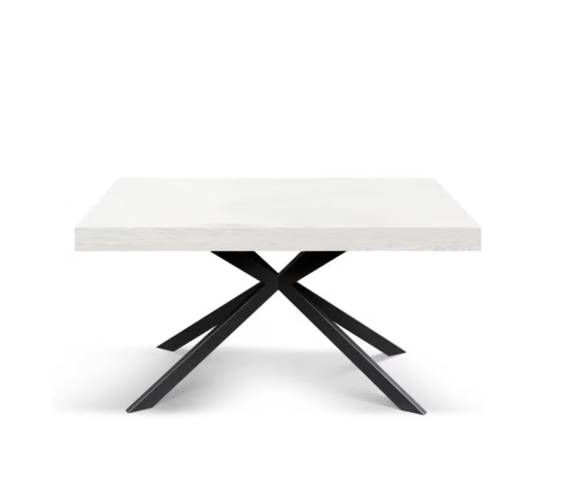Camaiore - Tavolo legno, finitura bianco ,base X antracite, allungabile 140x90