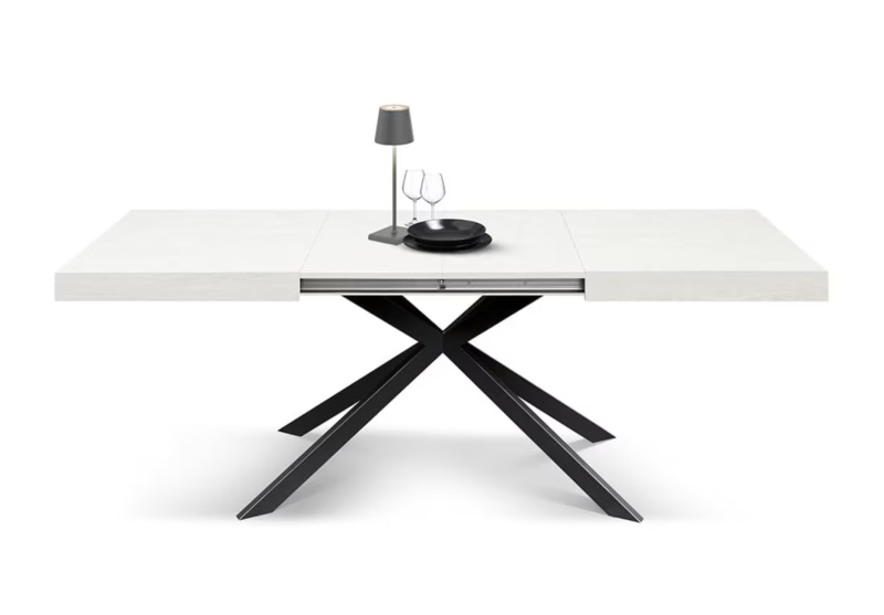 Camaiore - Tavolo legno, finitura bianco ,base X antracite, allungabile 140x90 - immagine 2