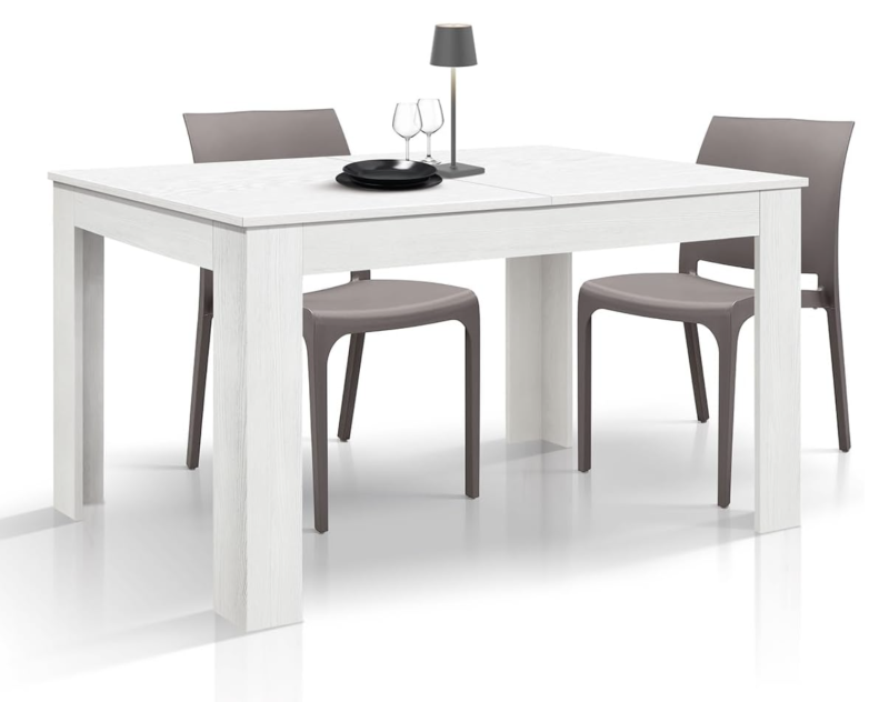 Tavolo LIPARI in legno finitura bianco frassinato e base bianca, allungabile 120×80 cm