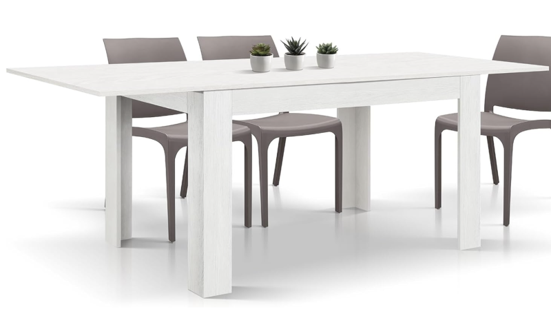 Tavolo LIPARI in legno finitura bianco frassinato e base bianca, allungabile 120×80 cm - immagine 2