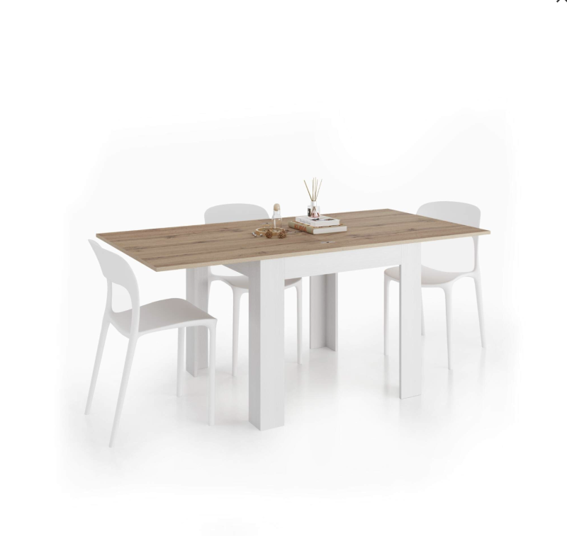 Tavolo Quadrato Allungabile a libro Eldorado, 90x(180)x90 cm, Rovere Rustico e Bianco Frassino - immagine 4