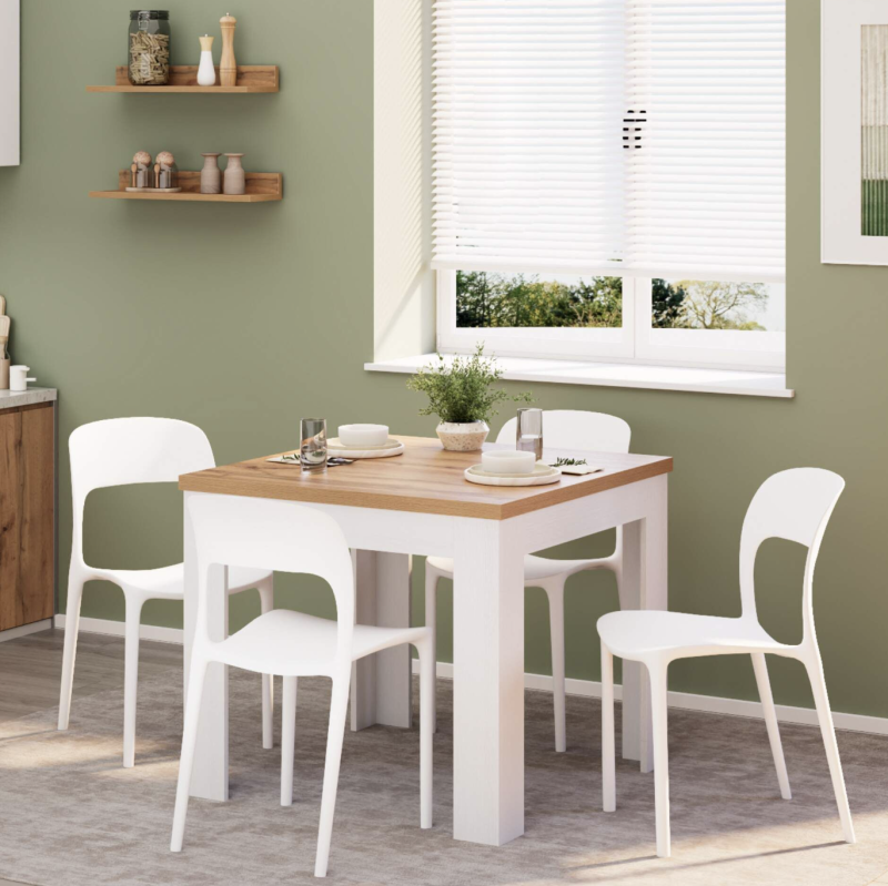 Tavolo Quadrato Allungabile a libro Eldorado, 90x(180)x90 cm, Rovere Rustico e Bianco Frassino - immagine 3