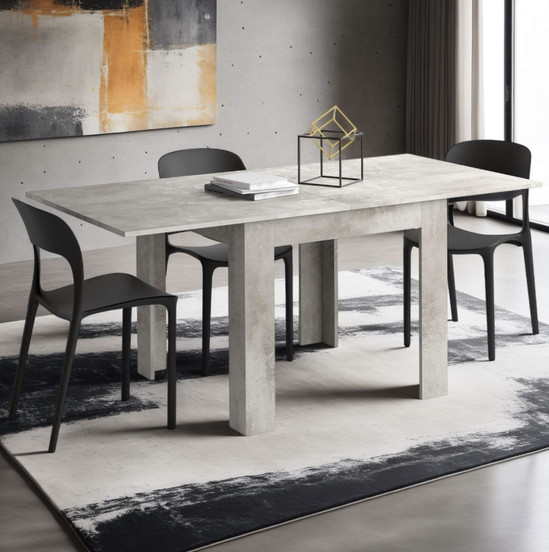 Tavolo Quadrato Allungabile a libro Eldorado, 90x(180)x90 cm, Grigio Cemento - immagine 2