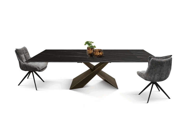 Figari - Tavolo vetroceramica golden nero,gambe metallo bronzo 180x90-260x90cm - immagine 3