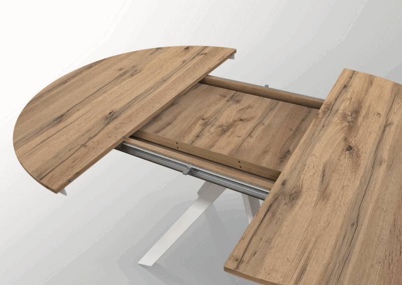 Tavolo rotondo PANTELLERIA in legno effetto rovere rustico con gambe incrociate in metallo bianco, allungabile ⌀120 cm – ⌀170 cm - immagine 4
