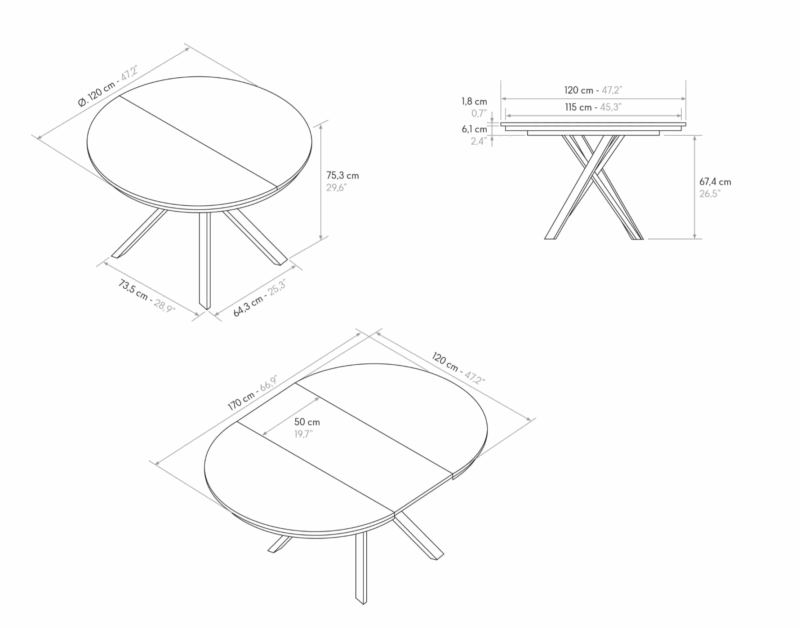 Tavolo rotondo PANTELLERIA in legno effetto rovere rustico con gambe incrociate in metallo bianco, allungabile ⌀120 cm – ⌀170 cm - immagine 2