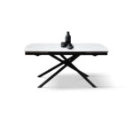 Tavolo allungabile in ceramica bianco statuario con gambe tubolari