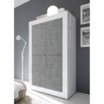Credenza Moderna da Soggiorno 4 ante 102x162 cm – Bianco Laccato Lucido e Cemento