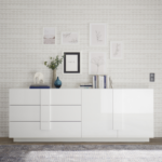 Madia Moderna da Soggiorno 2 ante e 3 cassetti 241x90 cm – Bianco Lucido